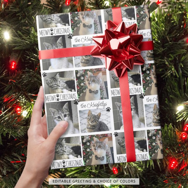Papier Cadeau Funny Cat 4 Photo MEOWY CHRISTMAS Personnalisé (Créateur téléchargé)