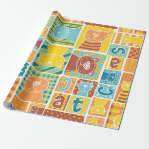 Papier Cadeau Funny cat fabric patchwork wallpaper,abstract seam