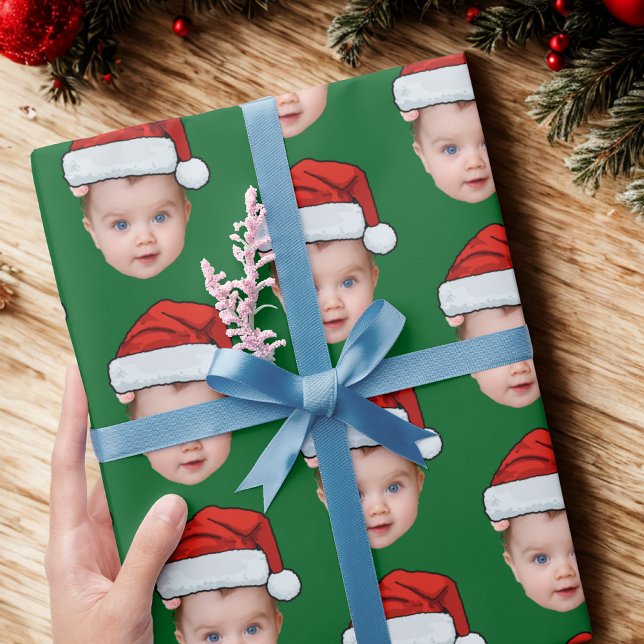 Papier Cadeau Funny Custom Baby Face Photo Père Noël Head Xmas G (Créateur téléchargé)
