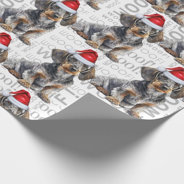 Papier Cadeau Funny Dog Lover Wirehair Dachshund in a Santa Hat (Coin)