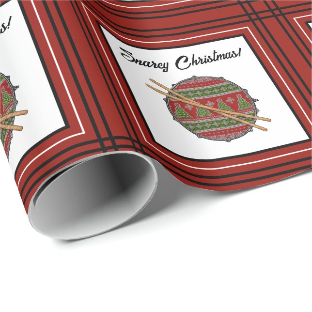 Papier Cadeau Funny Drummer Christmas Snare Drum Drumstick Music (Coin rond)