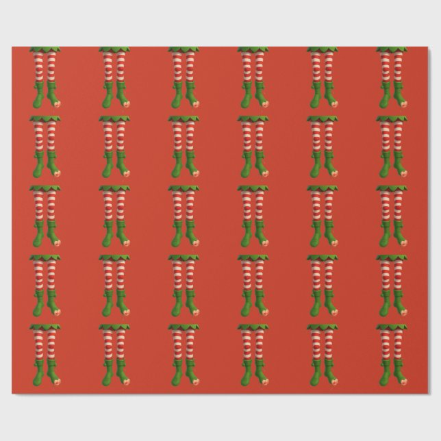 Papier Cadeau Funny Elf Legs | North Pole Mischief Christmas  (Plat)