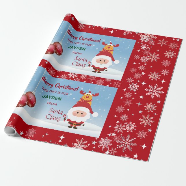 Papier Cadeau Funny Gift From Santa Rudolph Snowflakes Kids   (Déroulé)