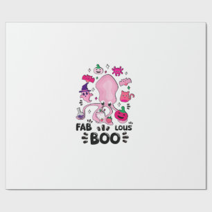 Papier Cadeau Funny Halloween Rose Chat Fantôme Jonglant Poulpe