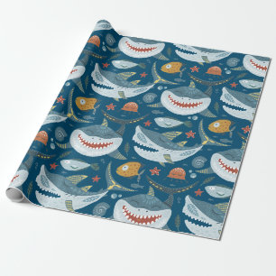 Papier Cadeau Funny Happy Shark Blue Ocean Motif animal