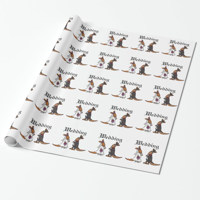 Papier Cadeau Funny Kangaroo Mariée et Mariage de chambre (Déroulé)