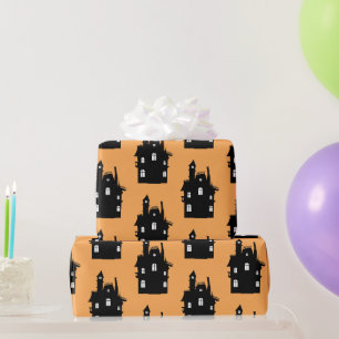 Papier Cadeau Funny Maison hantée Noir & Orange Enfants Hallowee