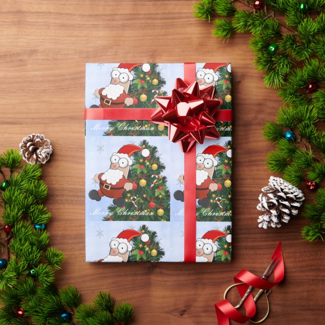 Papier Cadeau Funny Père Noël et arbre de Noël (Cadeau de vacances)