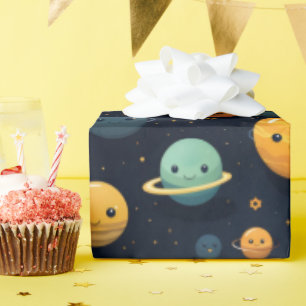 Papier Cadeau Funny Planètes Espace Motif