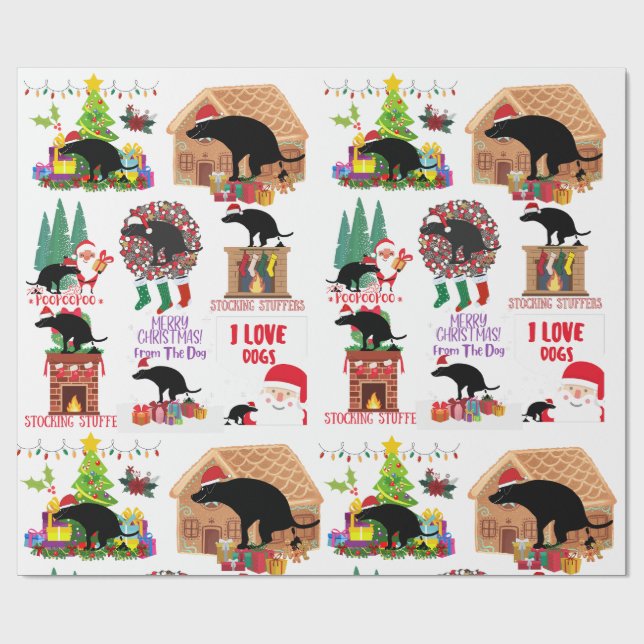Papier Cadeau Funny Pooping Christmas Dog Santa & Holiday Humor (Plat)
