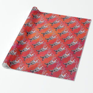 Papier Cadeau Funny Reindeer Motif sur rouge