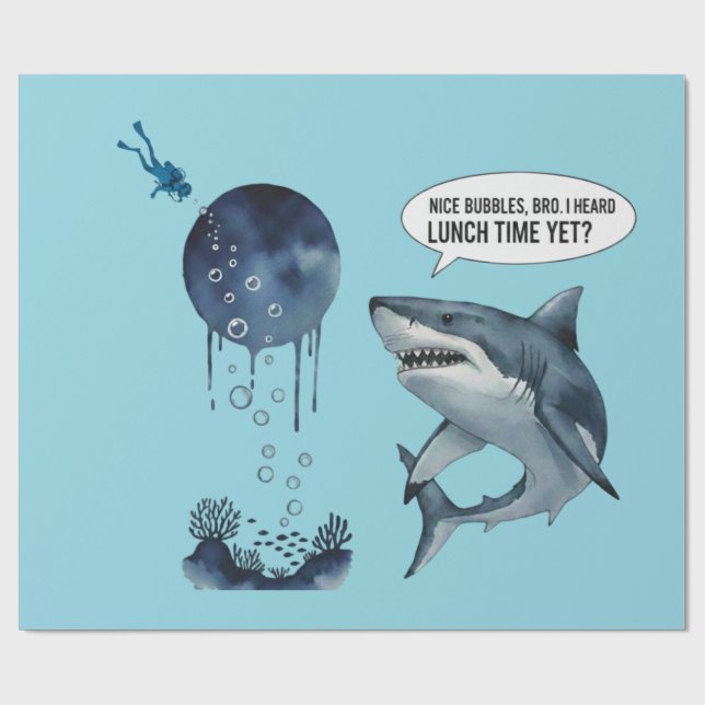 Papier Cadeau Funny shark diver lunch time :nice bubbles bro (Plat)