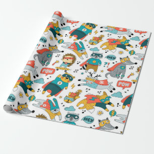 Papier Cadeau Funny Superhero Animaux Motif
