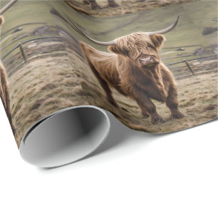 Papier Cadeau **"Furry Majesty : The Woolly Brown Highland Cow"*