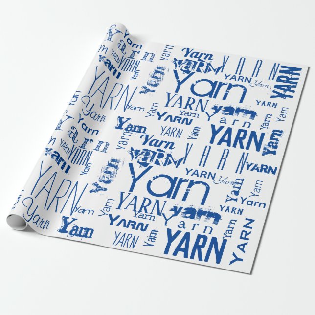 Papier Cadeau GAGNEZ ! Tricot bleu typographie (Déroulé)