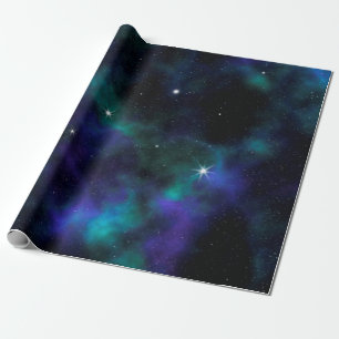 Papier Cadeau Galaxie bleue et verte