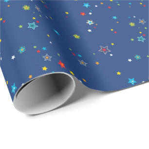 Papier Cadeau Galaxy Stars Espace Extérieur Marine Blue Wrapper 