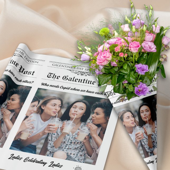 Papier Cadeau Galentines Day Journal Flower Bouquet Photo (Galentines Day Newspaper Flower Bouquet Photo Wrapping Paper)