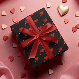 Papier Cadeau Gamer 8 bits Coeur et flèche