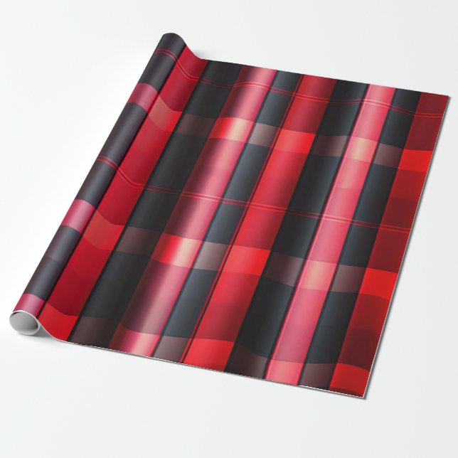 Papier Cadeau Gamme Abstraite Red Black Plaid (Déroulé)