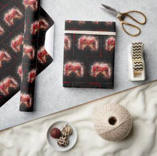 Papier Cadeau Gants En Boxe Rouge Dans Les Feux D'Artifice