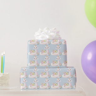Papier Cadeau Garçon bébé lama bleu blanc shower nouveau-né bébé
