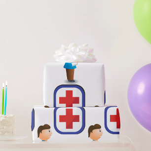 Papier Cadeau Garçon Blessé avec un Plâtre de Bras Croix Médical