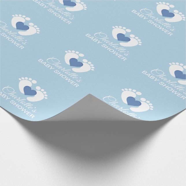 Papier Cadeau GARÇON bleu personnalisé de coeur de pieds de BABY (Coin)