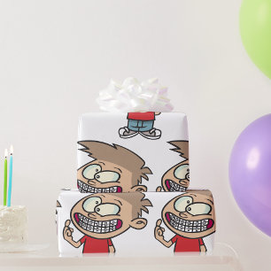 Papier Cadeau Garçon de dessin animé drôle avec un sourire et de