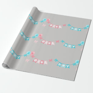 Papier Cadeau Garçon Fille rose Bannière Bleu Genre Revela Party