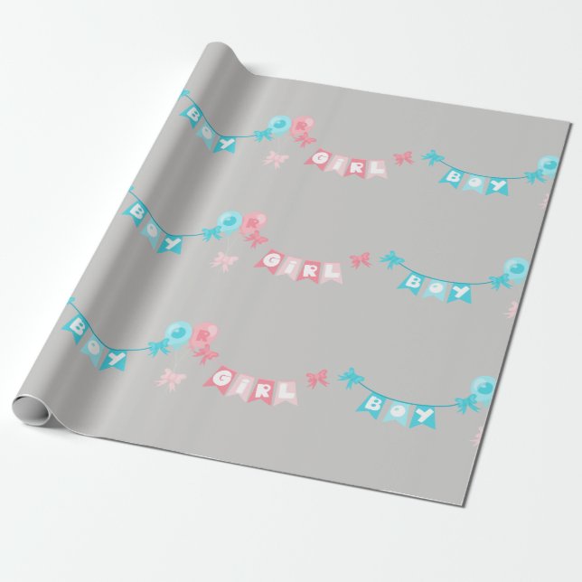 Papier Cadeau Garçon Fille rose Bannière Bleu Genre Revela Party (Déroulé)