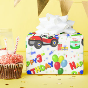 Papier cadeau garçon motif voiture de golf rouge 3