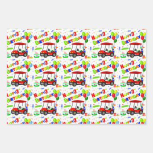 Papier cadeau garçon motif voiture de golf rouge 3