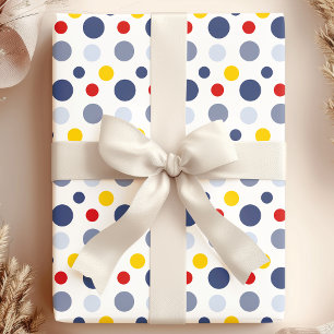 Papier Cadeau Garçon pois bleus jaunes et rouges à motifs