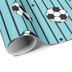 Papier Cadeau Garçons Bleu Blanc Stripes Footballs Fan de footba