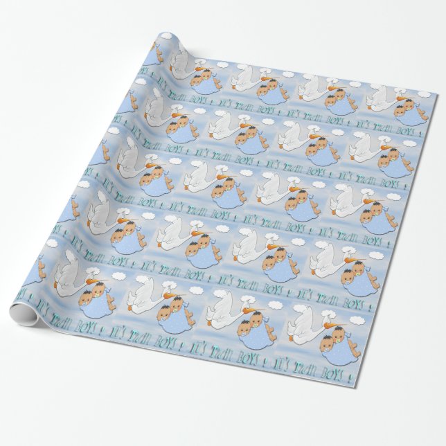 Papier Cadeau Garçons jumeaux - papier d'emballage de baby (Déroulé)
