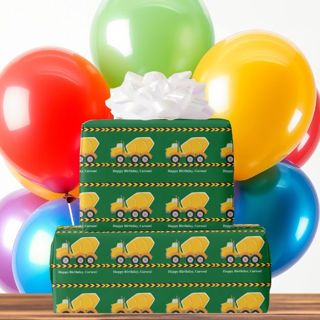 Papier Cadeau Garçons personnalisables Anniversaire Camion Jaune (Créateur téléchargé)