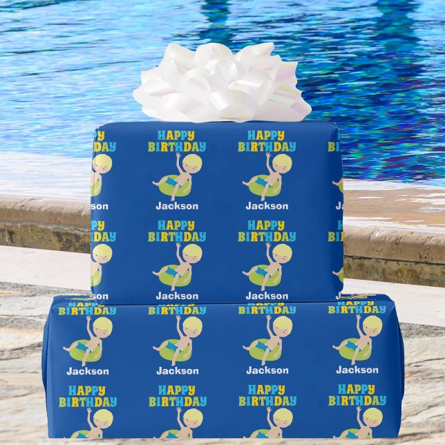 Papier Cadeau Garçons Piscine Fête Enfants Bleu Anniversaire (Créateur téléchargé)
