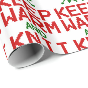 Papier Cadeau Gardez chaud et tricot pour Noël