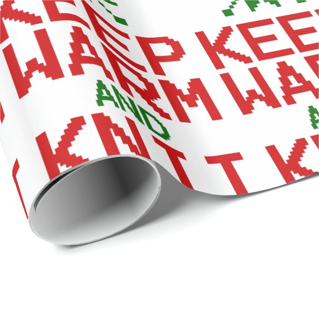Papier Cadeau Gardez chaud et tricot pour Noël (Coin rond)