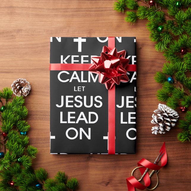 Papier Cadeau Gardez Le Calme Laissez Jésus Diriger - Religieux  (Cadeau de vacances)