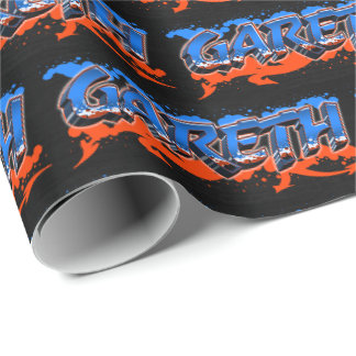 Papier Cadeau Gareth prénom nom Graffiti bleu orange
