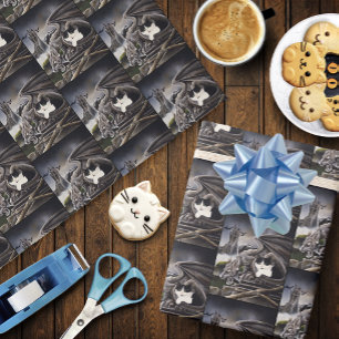 Papier Cadeau Gargoyle noir blanc