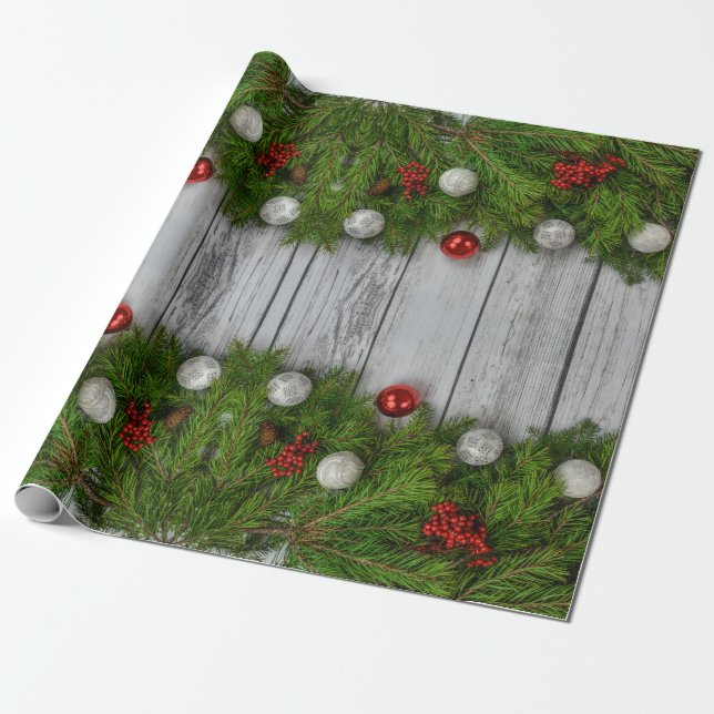 Papier Cadeau Garland sur le bois de grange Papier d'enveloppeme (Déroulé)