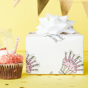 Papier Cadeau Gâteau cupcake rose personnalisé avec dessin de bo