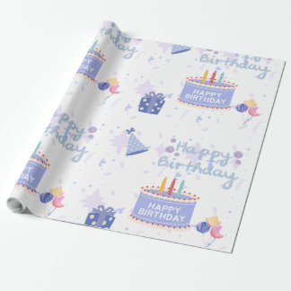 Papier Cadeau Gâteau d'anniversaire bleu pastel mignon motif san