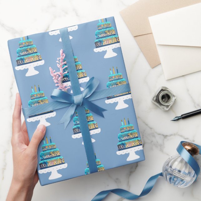 Papier Cadeau Gâteau d'anniversaire en couche bleue (Cadeaux)