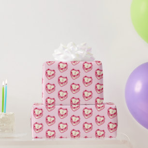 Papier Cadeau Gâteau d'anniversaire en forme de cœur rose rouge