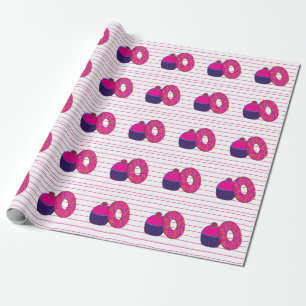 Papier Cadeau Gâteau de donut rayure rose Gâteau de donut