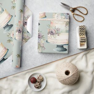 Papier Cadeau Gâteau de Mariage Élégant Aquarelle